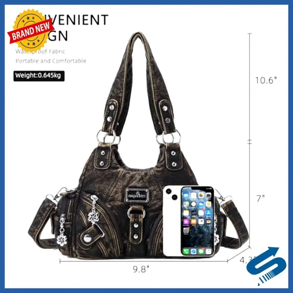 Small Vegan Leather Hobo Tote Bag with Multi-Pocket Design and Adjustable Strap